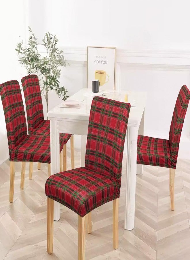 bnhjsdw 4Pcs Christmas Plaid Chair Covers Set - Stretch Elastic Edge, Removable Red Chair Protectors, Suitable for Dining Room/Kitchen Chairs - Image 3